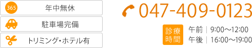 TEL:047-409-0123 診療時間：午前 9:00～12:00 午後 16:00～19:00